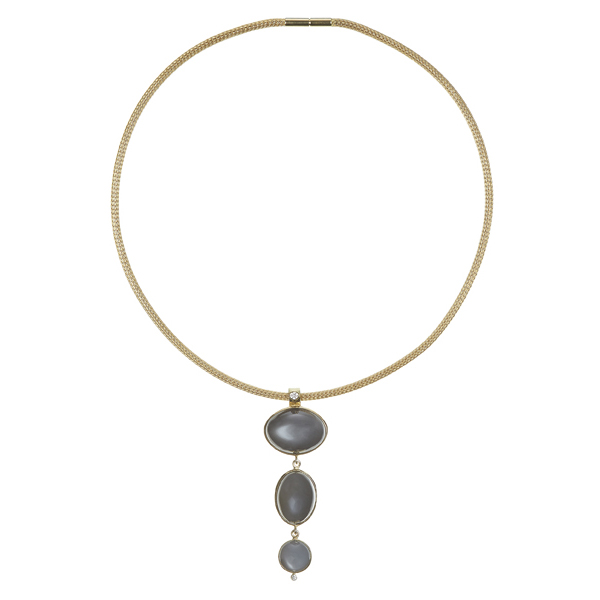 Gold necklace with moonstones and diamonds