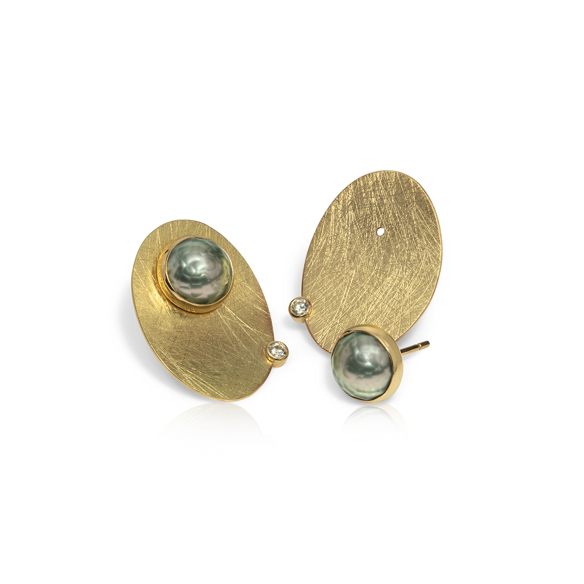 18ct gold, faceted tahitian pear and diamond earrings