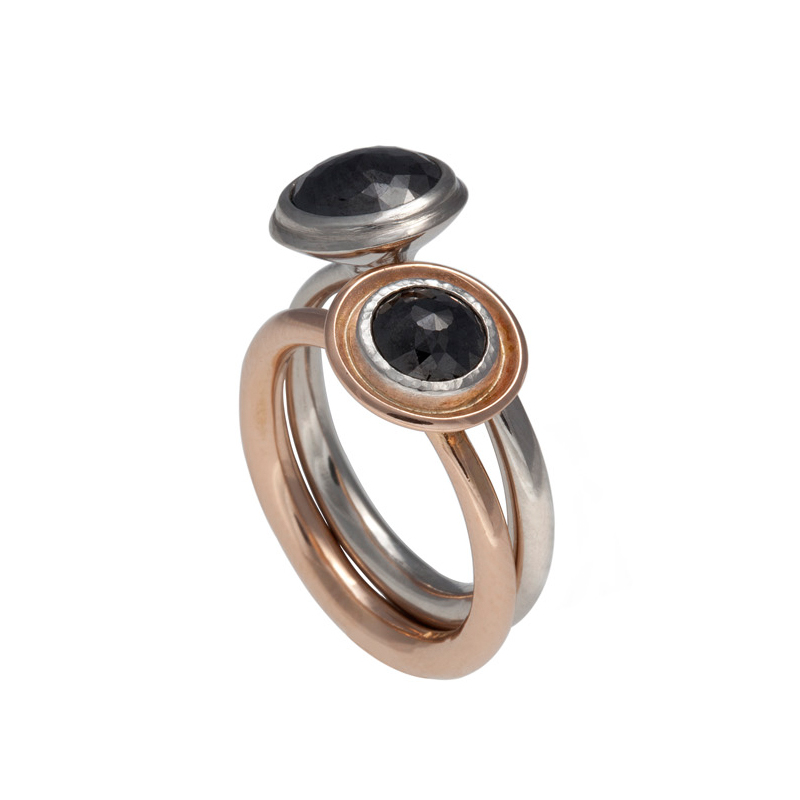 Palladium and gold rings with diamonds